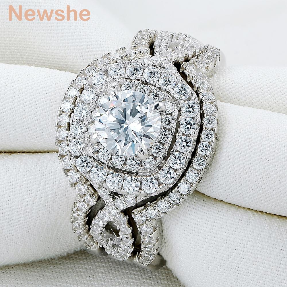 Sterling Silver Wedding Ring Set - Halo